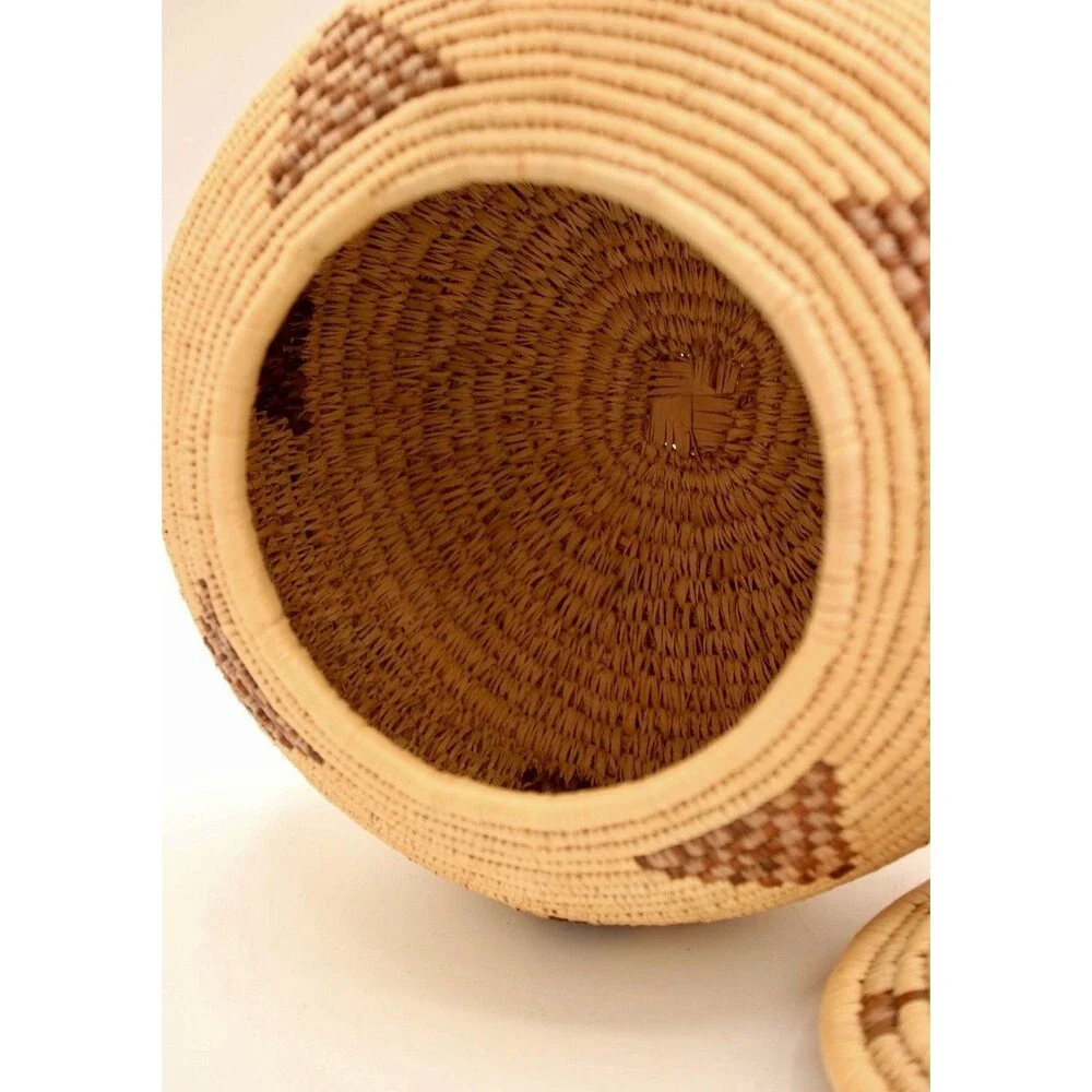Set Of 2 Authentic Handwoven African Baskets: Zulu Beer Basket & Lidded Storage⁠